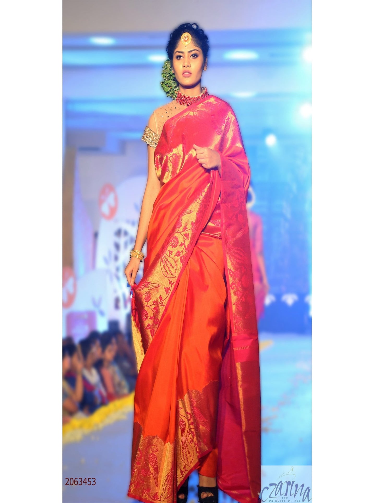 ORANGE PINK PURE KANCHIPURAM SILK SAREE