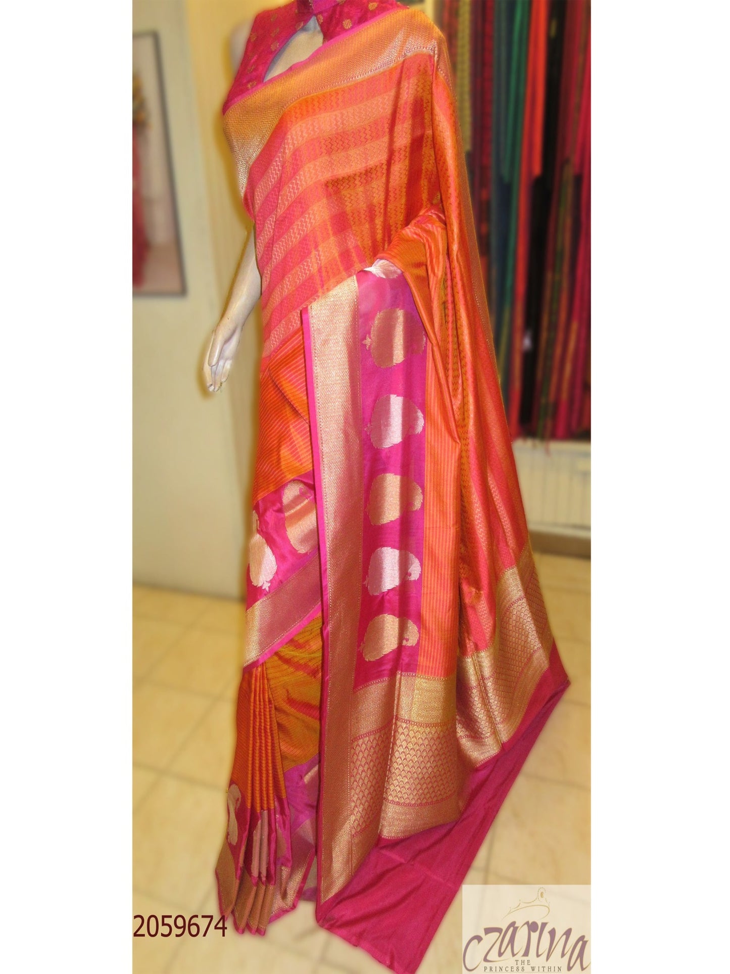 ORANGE MAGENTA BANARASI SILK SAREE