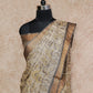 BEIGE WITH VEGETABLE PRINTS IN SHADES OF GREY TUSSAR SILK SAREE