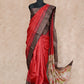 RED WITH BLACK AND GOLD BORDER WITH FLORAL PRINTS ON PALLU AND BLOUSE TUSSAR SILK SAREE