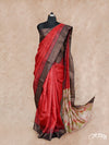RED WITH BLACK AND GOLD BORDER WITH FLORAL PRINTS ON PALLU AND BLOUSE TUSSAR SILK SAREE