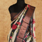 BLACK AND BEIGE HORIZONTAL STRIPE WITH FLORAL DESIGN TUSSAR SILK SAREE