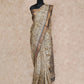 BEIGE WITH VEGETABLE PRINTS IN SHADES OF GREY TUSSAR SILK SAREE