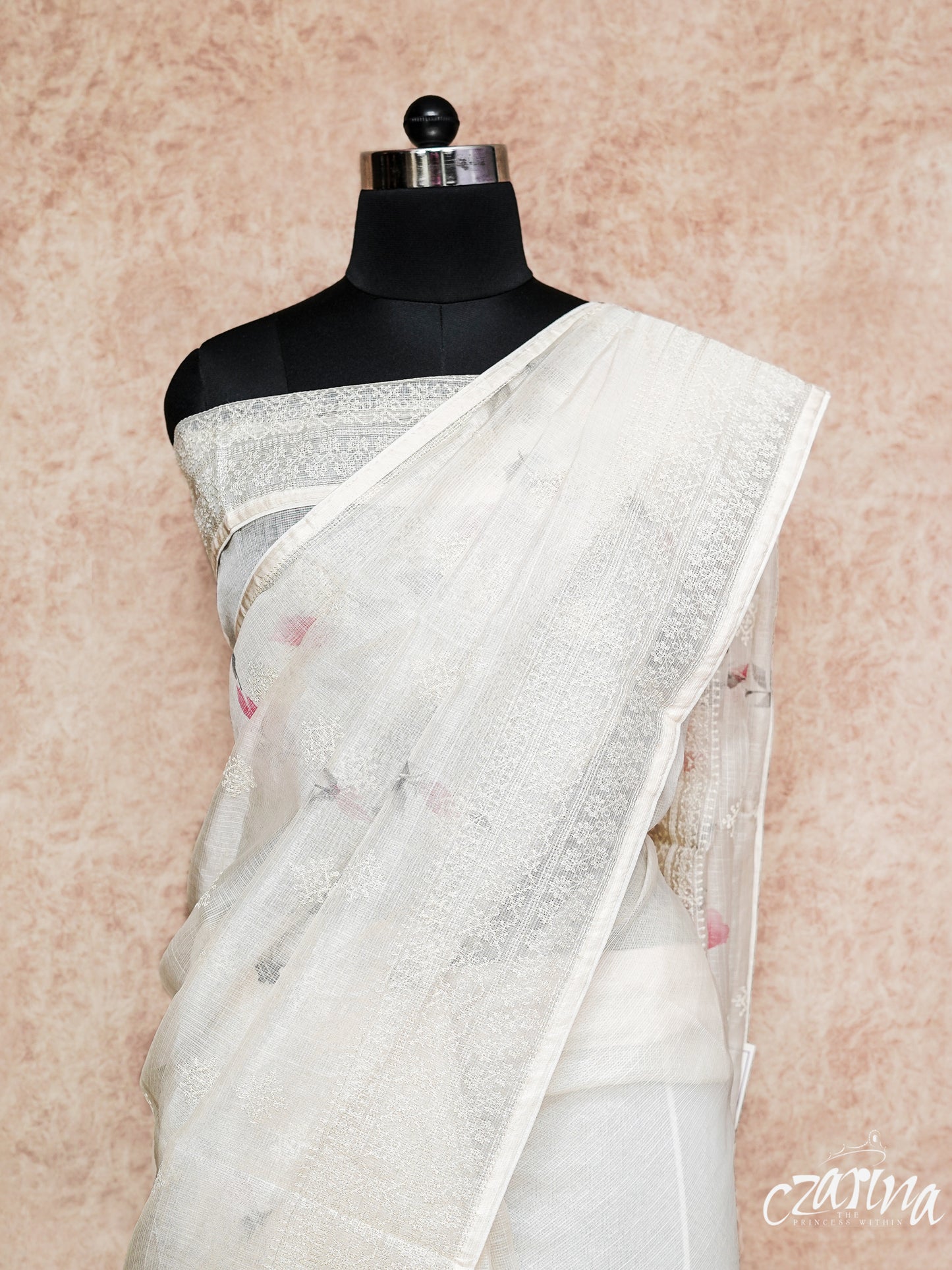 OFF-WHITE WITH HAND PAINTING AND SELF-THREAD EMBROIDERY SILK KOTA SAREE