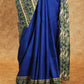 ROYAL BLUE AND BEIGE PARTLY PRINTED SOFT TUSSAR SILK SAREE