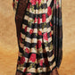 BLACK AND BEIGE HORIZONTAL STRIPE WITH FLORAL DESIGN TUSSAR SILK SAREE