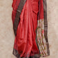 RED WITH BLACK AND GOLD BORDER WITH FLORAL PRINTS ON PALLU AND BLOUSE TUSSAR SILK SAREE