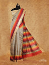 BEIGE WITH BLACK BLOCK PRINTED TUSSAR SILK SAREE