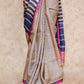 BEIGE AND DARK BLUE STRIPE DESIGN TUSSAR SILK SAREE