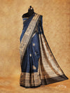 NAVY BLUE BLOCK PRINT WITH RICH PALLU TUSSAR SILK SAREE