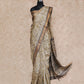 BEIGE WITH VEGETABLE PRINTS IN SHADES OF GREY TUSSAR SILK SAREE