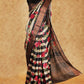 BLACK AND BEIGE HORIZONTAL STRIPE WITH FLORAL DESIGN TUSSAR SILK SAREE