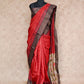 RED WITH BLACK AND GOLD BORDER WITH FLORAL PRINTS ON PALLU AND BLOUSE TUSSAR SILK SAREE