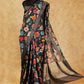 BLACK MUGA MULTI-COLORED FLORAL DESIGN TUSSAR SILK SAREE