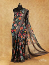 BLACK MUGA MULTI-COLORED FLORAL DESIGN TUSSAR SILK SAREE
