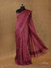 ONION PINK THREAD EMBROIDERY WITH CUT WORK TUSSAR SILK SAREE