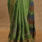 GREEN WITH GOLDEN BORDER AND FLORAL PRINTS TUSSAR SILK SAREE