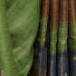 GREEN WITH GOLDEN BORDER AND FLORAL PRINTS TUSSAR SILK SAREE