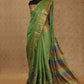 GREEN WITH GOLDEN BORDER AND FLORAL PRINTS TUSSAR SILK SAREE