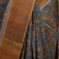 GRAY KALAMKARI PRINT WITH GOLDEN BORDER TUSSAR SILK SAREE