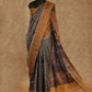 GRAY KALAMKARI PRINT WITH GOLDEN BORDER TUSSAR SILK SAREE