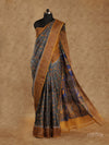 GRAY KALAMKARI PRINT WITH GOLDEN BORDER TUSSAR SILK SAREE