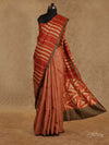 ORANGE AND BEIGE VERTICAL STRIPE PARTLY DESIGNED WITH GREY BORDER TUSSAR SILK SAREE
