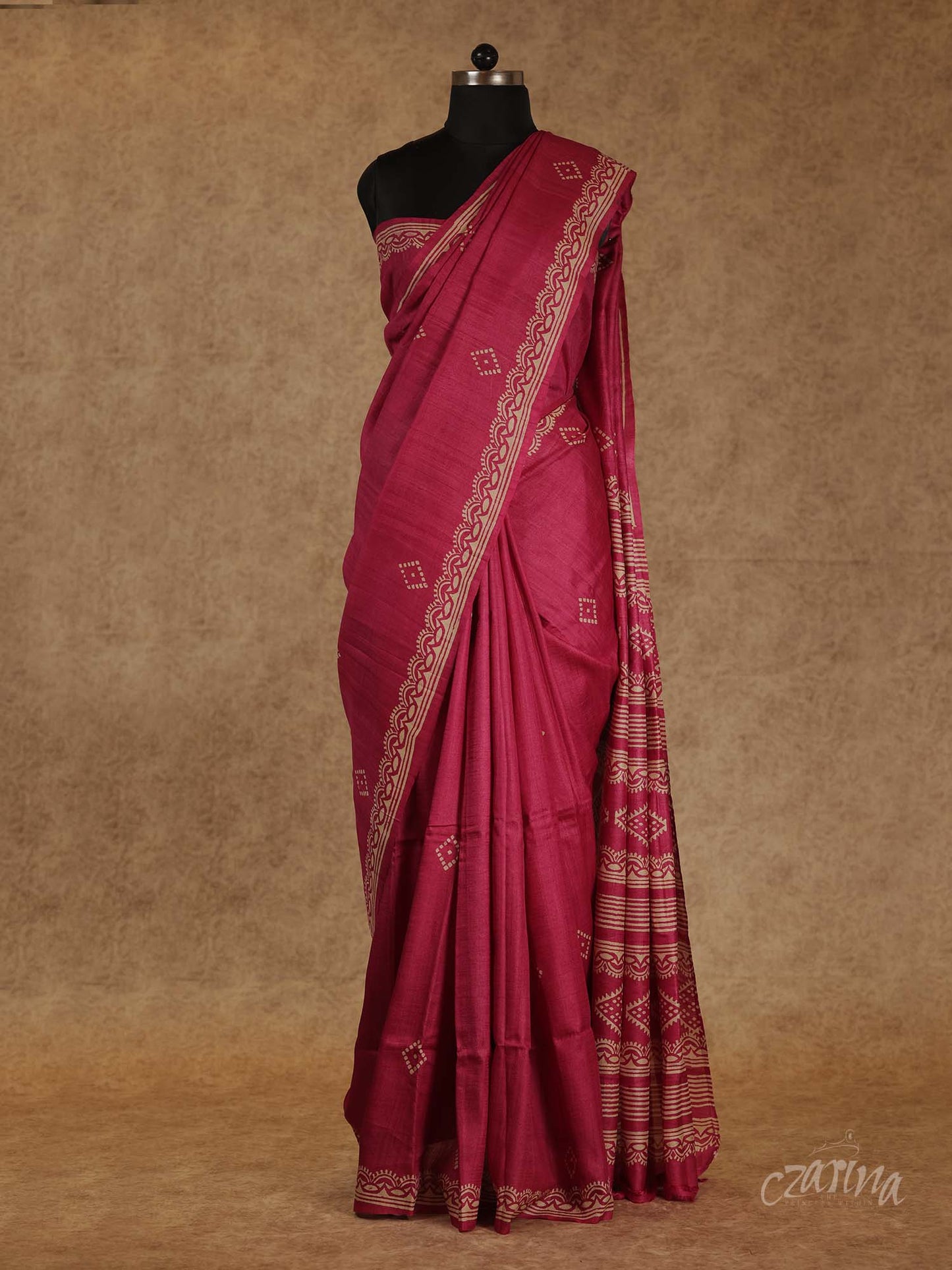 DARK PINK WITH BEAUTIFUL LONG PALLU TUSSAR SILK SAREE