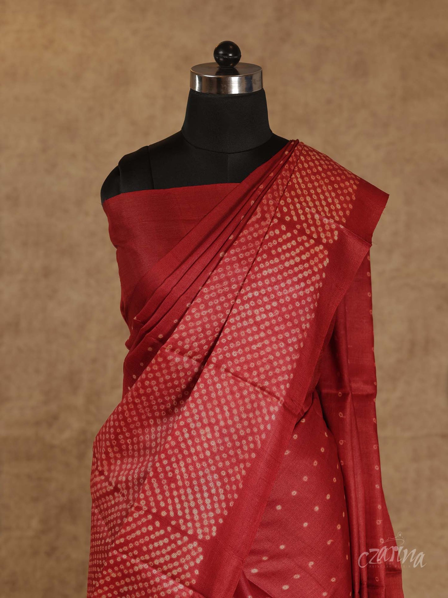 RED WITH SHIBORI CRAFT IN GEOMETRIC PATTERN TUSSAR SILK SAREE