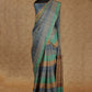 STYLISH GREY WITH MULTI-COLORED HORIZONTAL STRIPES TUSSAR SILK SAREE