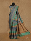 STYLISH GREY WITH MULTI-COLORED HORIZONTAL STRIPES TUSSAR SILK SAREE
