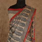 BIEGE WITH GREY BLOCK PRINTED SOFT TUSSAR SILK SAREE