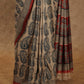 BIEGE WITH GREY BLOCK PRINTED SOFT TUSSAR SILK SAREE