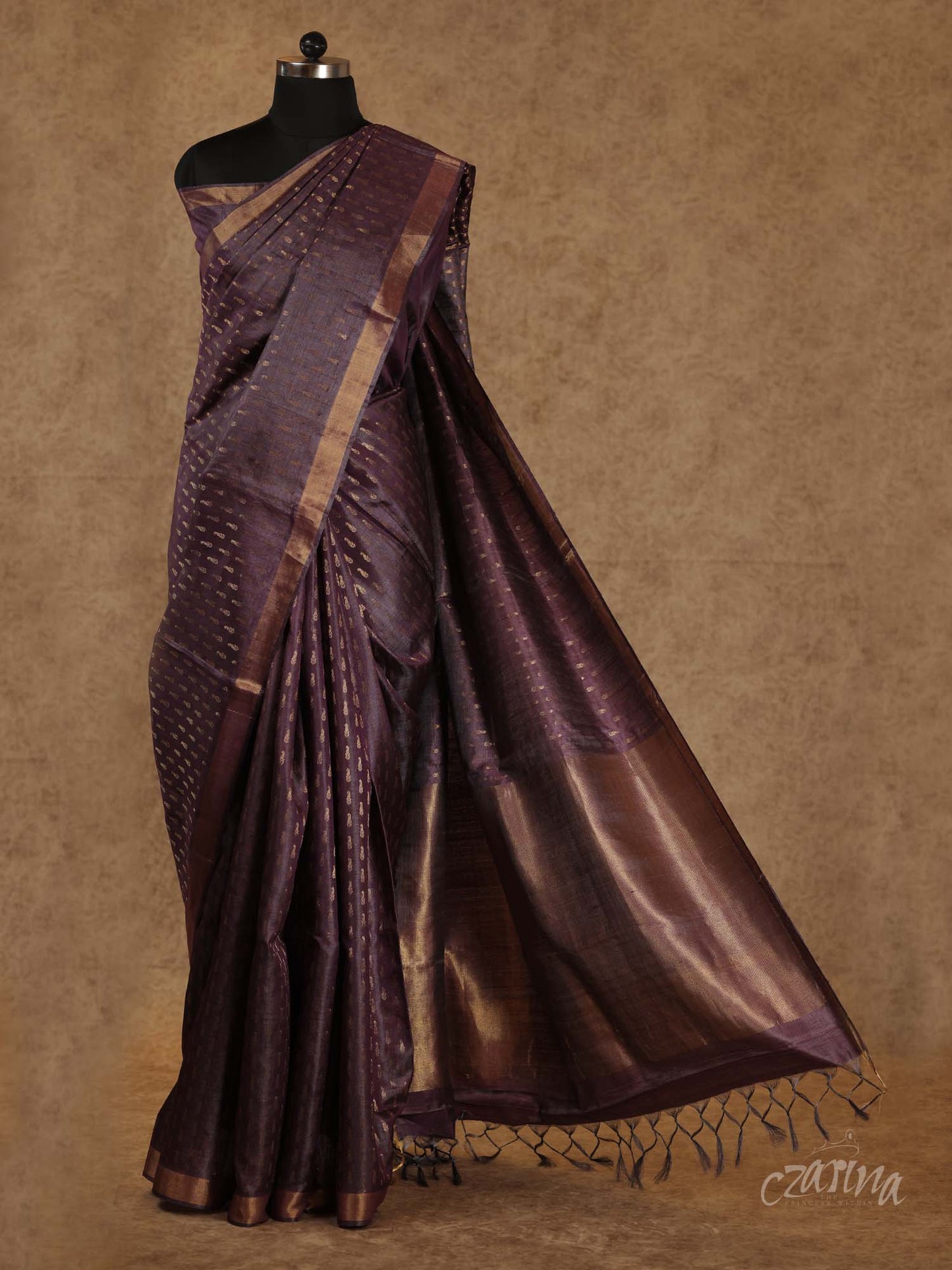 PURPLE WITH WOVEN BOUTIQUES IN ZERI TUSSAR SILK SAREE