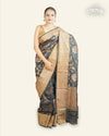 BLACK BANARASI TUSSAR SAREE WITH WOVEN DESIGNS IN ANTIQUE GOLD ZARI
