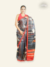 BLACK SOFT SILK SAREE WITH RED BORDER AND OFF-WHITE PRINTS