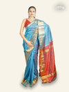 PEACOCK BLUE AND MAROON PURE SILK SAREE WITH IKAT WEAVING