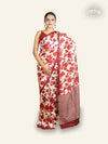 BEIGE SOFT SILK SAREE WITH FLORAL PRINTS IN RED AND MAROON