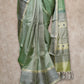 LIGHT OLIVE GREEN LIGHTWEIGHT WITH BEIGE BORDER AND GREY AND GOLD THREADWORK KANCHIPURAM SAREE