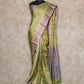LIGHT OLIVE GREEN LIGHTWEIGHT WITH PURPLE AND GOLD THREADWORK KANCHIPURAM SAREE
