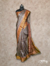 GREY AND BROWN PRINTED WITH ANTIQUE ZARI BORDER TUSSAR SILK SAREE