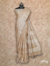 BEIGE HANDLOOM WITH OFF WHITE FLORAL EMBROIDERY TUSSAR SILK SAREE