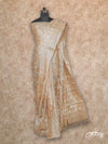 BEIGE HANDLOOM WITH OFF WHITE FLORAL EMBROIDERY TUSSAR SILK SAREE