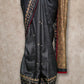 BLACK WITH APPLIQUE WORK IN BEIGE AJRAK PRINTED TUSSAR SILK SAREE