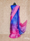 BLUE AND MAGENTA-SHADED ORGANZA SILK SAREE