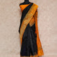 SUPERNET WITH BLOCK PRINTS, MIRROR WORK BLACK AND ORANGE COMBINATION KOTA SAREE