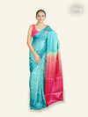 BRIGHT TURQUOISE TUSSAR SILK SAREE WITH MAGENTA SHADED PALLU AND SHIBORI DESIGNS