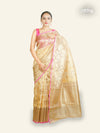 GOLDEN BANARASI TISSUE SAREE WITH MAGENTA BORDER
