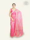MAGENTA ORGANZA SAREE WITH LEHARIYA DESIGNS, SEQUINS, AND MIRROR EMBROIDERY