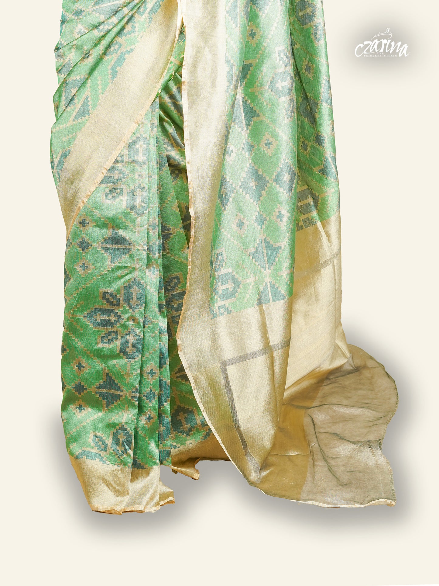 Banarasi Tissue Saree With Zari Weaving & Scallop Border - Green main image 1